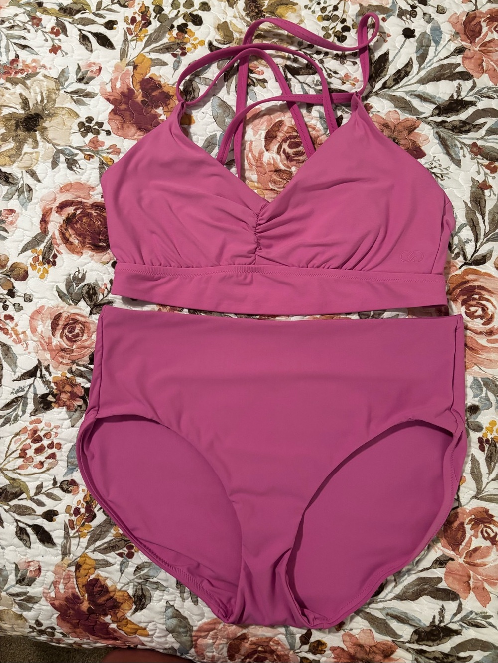 High-Waist Strappy Bralette Bikini - Magenta Pink